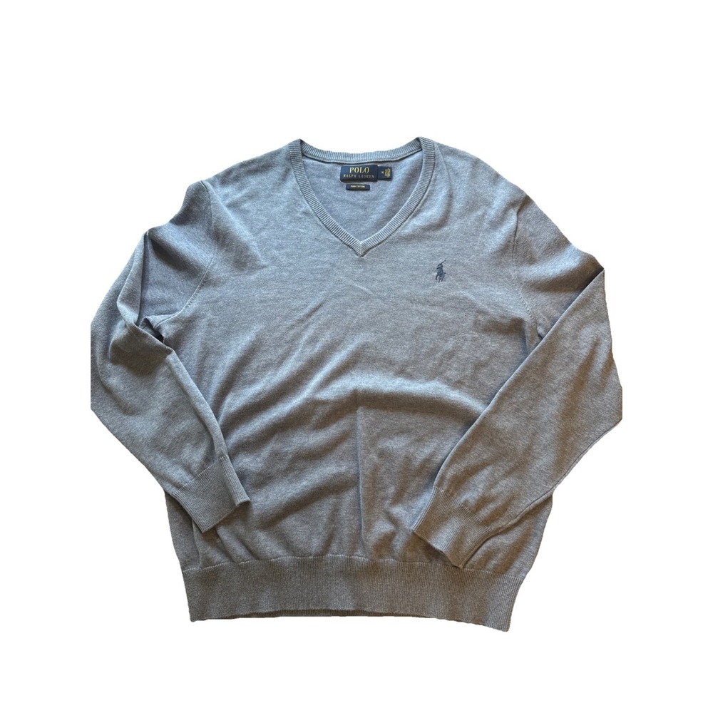 Polo Ralph Lauren Men's‎ Navy Blue V-Neck Pima Cotton Pullover Sweater Sz Medium